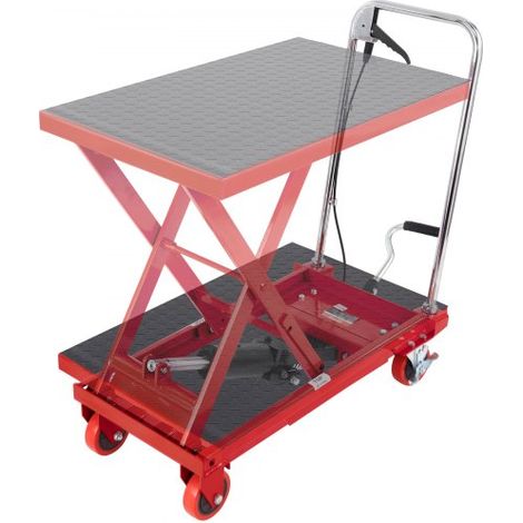 Chariot à Table Élévatrice Hydraulique Charge 230 kg Chariot Élévateur Manuel à Ciseaux Simples Hauteur de Levage 720 mm 4 Roues Coussin Antidérapant pour Manutention Transport Matériaux, Rouge (1/3)