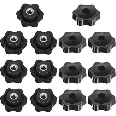 Bouton de Serrage Tête étoile, Étoile Tête Écrous De Serrage Bouton, Serrage Écrous Poignée Forme Étoile, Bouton De Serrage De Filetage, pour Machine-outil, Noire, M6, 14 Pièces (1/4)