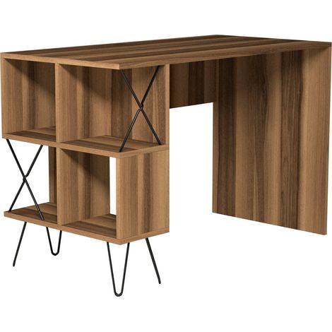 Scrivania Vita, 5 Ripiani, 4 Vani, Colore Ripiano Marrone, 120x60x79h cm Marrone Rovere Scuro