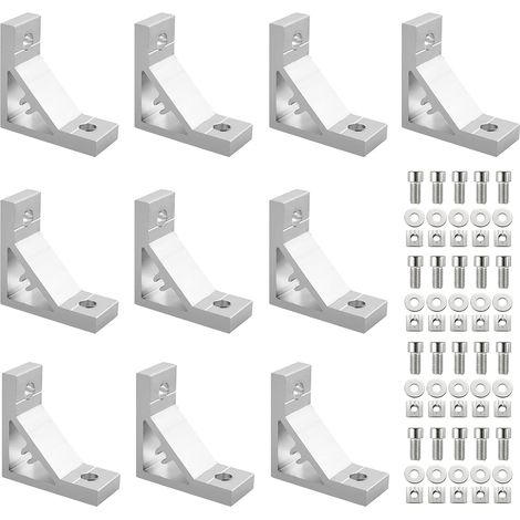CCYKXA Kamtop Eckstrebe, 10 Stück rechtwinklige Verbindung 3030 Eckwinkel 90° Kleine Aluminium-Metall-Eckstrebe Verbindungswinkel Abstandshalter mit Schrauben