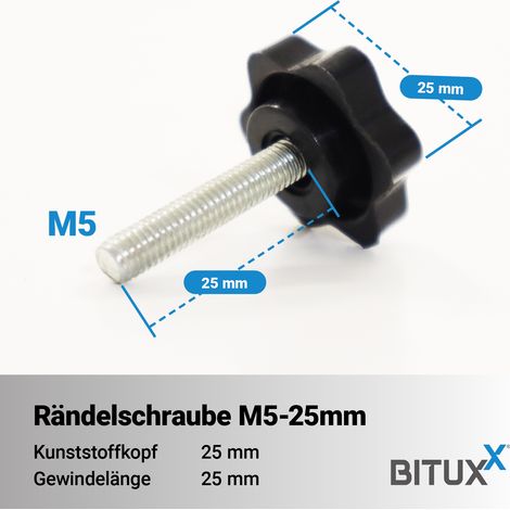 Bituxx 5x Rändelschraube Feststellschraube Sterngriffschraube Knaufschraube Handknopf Werkzeuglose Schraube M5 x 25 mm