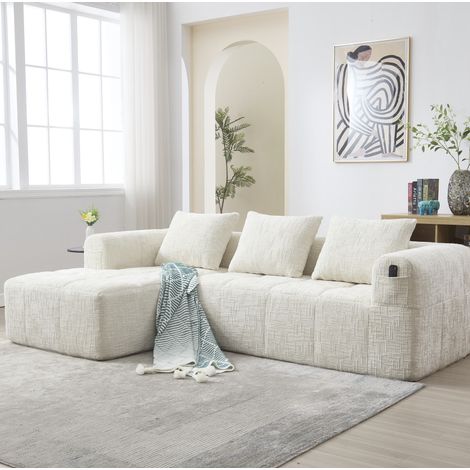 Sofá chaise longue modular con bolsillos beige OKMYHOME (1/5)