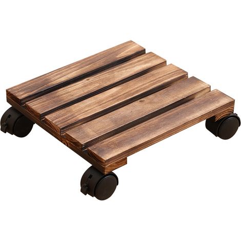 Carro para plantas de 250 x 250 mm – Carga máxima 40 kg – Tablero de pino – Aspecto vintage – Ruedas con 4 frenos/ruedas giratorias para interiores/soporte para transporte de plantas