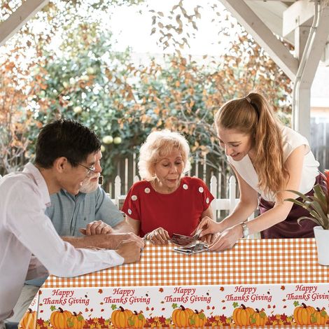 Nappe De Table - Feuille D'érable - Pour Fête De Thanksgiving - 130 X 220 Cm - Jetable - 1 Pièce (1/5)