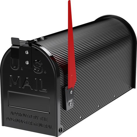 Wiltec US Mailbox schwarz 150 x 513 x 223 mm, amerikanischer Briefkasten mit Fahne, Wandbriefkasten oder Standbriefkasten Stahl amerikanisches Design