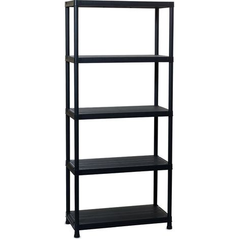 Scaffale Universal 845 a 5 ripiani ventilati per interni in resina con fissaggio a muro colore nero 80x40x180 cm Toomax