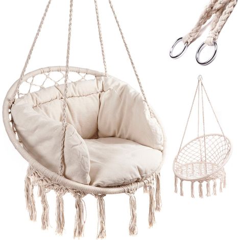 Poltrona nido di cicogna altalena con schienale ecru 80 cm + cuscini