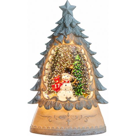 Boule à neige de Noël, lanterne à piles, paillettes rotatives, décoration de Noël bonhomme de neige pour intérieur et extérieur (1/2)