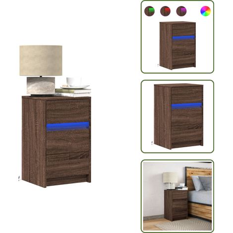 vidaXL Nachttisch mit LED-Leuchten Braun Eichen-Optik Holzwerkstoff (1/5)