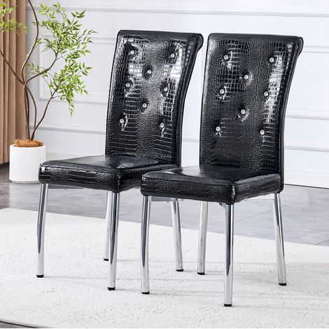 Set de 2 sillas de comedor negras de PVC con efecto piel de cocodrilo y patas de metal,61.5x42x101cm (1/5)