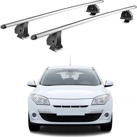 OMAC Aluminium Dachträger Querträger für Renault Megane III Schrägheck Kombi 2009-2016 5Tür – TÜV / DIN 75302:2019 – Abschließbar – T-Nut – Max. 75 kg – 2 Stangen – Silber (1/5)