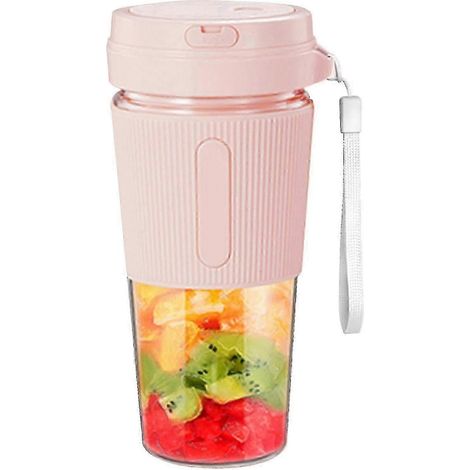Blender/extracteur de jus portable à 2 lames, 300 ml, rechargeable par USB, multifonction, pour la maison et les voyages, rose 2025 (1/4)