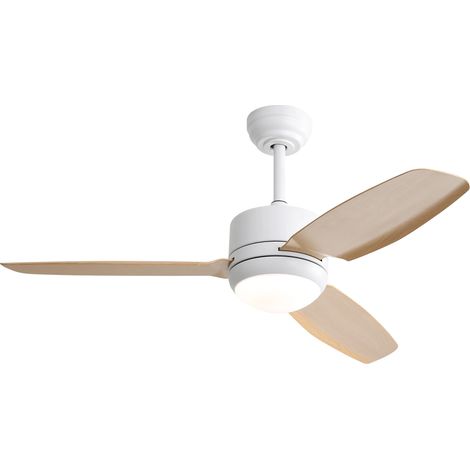 Ventilateur de Plafond avec Lumière LED Dimmable,3 Pales 46 Pouces 6 Vitesses,Télécommande,Moteur CC Réversible,Blanc Bois (1/5)