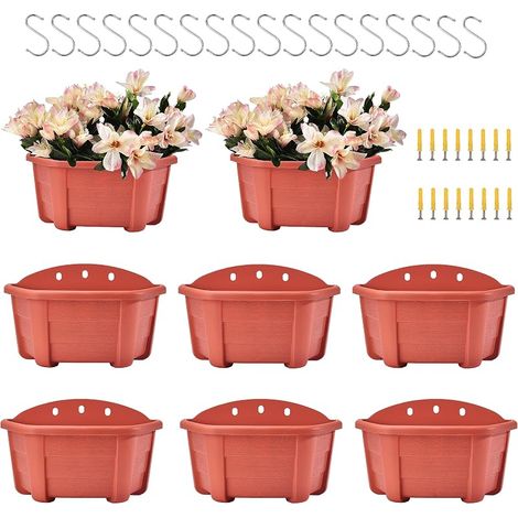 ORIMERC Lot de 8 Pots de Fleurs à Suspendre en Forme de Briques Rouges de 24,8 cm pour Plantes d'Intérieur et d'Extérieur avec Trous de Drainage - Pots de Plantes à Suspendre avec Clôture pour Balcon (1/5)