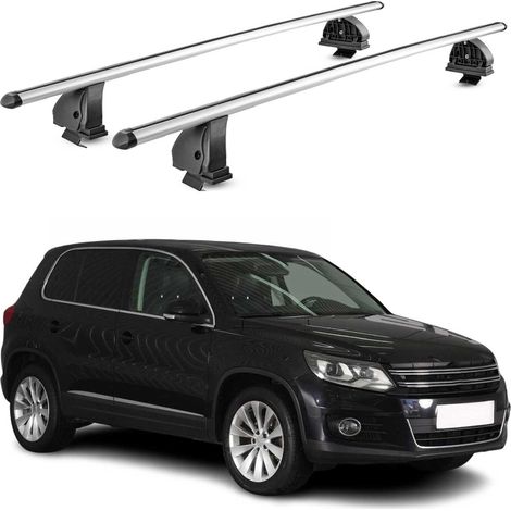 OMAC Barres de toit transversales en aluminium pour VW Tiguan I 2007-2016 – TÜV / DIN 75302:2019 – Antivol inclus – Charge max 75 kg – 2 barres – Gris (1/4)