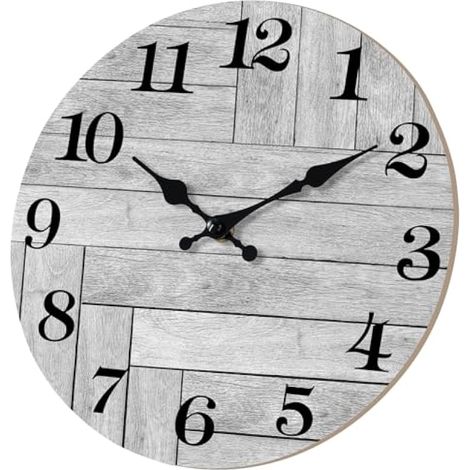 Horloge murale silencieuse de 35,6 cm grise à piles sans tic-tac, horloge de style vintage rustique pour cuisine, salle de bain, salon, chambre à coucher (35,6 cm) (1/5)
