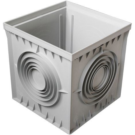 First Plast – Regard de branchement polypropylène 400 x 400 mm – Sorties pré-découpées Ø100-250 mm – Plaque à siphonner intégrée pour installations multiples (1/3)