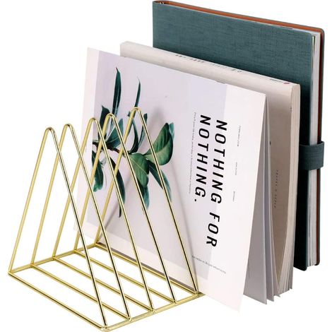 Étagère de rangement triangulaire pour dossiers, étagère de bureau style ins, porte-revues/journaux en cuivre, doré, lot de 1 (1/5)