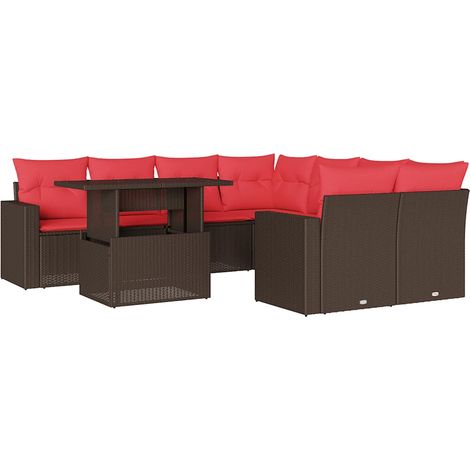 9-teiliges Gartensofa-Set mit Kissen, braun, Polyrattan vidaXL (1/5)