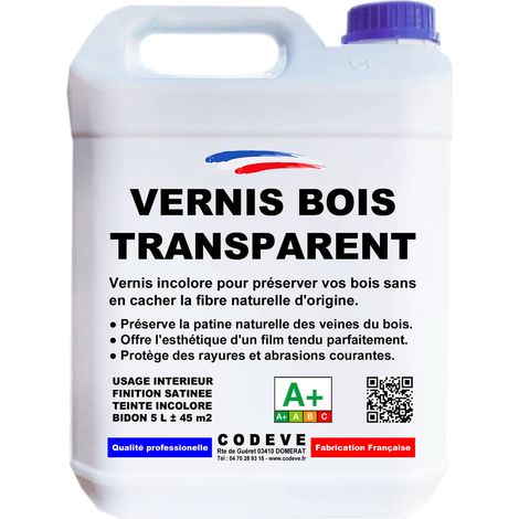 Codève Bois – Vernis incolore pour bois dur 5 L – Aspect satiné – Protège des rayures et abrasions – Application facile en 2-3 passes