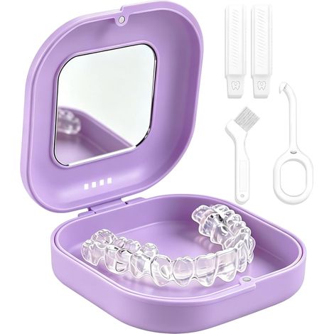 Boite Gouttiere Dentaire, Boite Appareil Dentaire avec Miroir avec Outil D'enlèvement Brosse pour Prothèses, pour Appareils Dentaires ou Prothèses Dentaire (1/5)