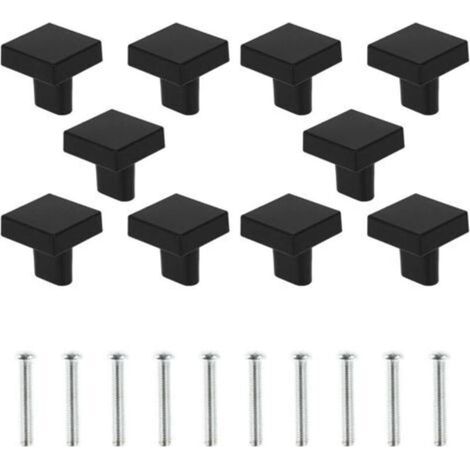 Lot de 10 Boutons de Porte Noir Boutons d'armoire Carrée en Laiton Massif Poignées de Meuble Cuisine Vintage avec Vis pour Armoire Placards Tiroirs (Noir)