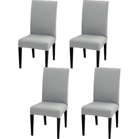 Housses de chaise - Lot de 4 - Amovibles et lavables - Gris clair - Élastiques - Conviennent à la plupart des chaises (1/5)