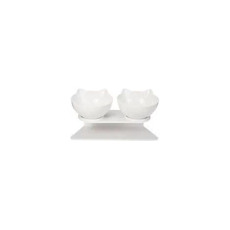 Distributeur de nourriture et d'eau antidérapant à double bol, blanc, 13 cm, pour chats et chiens (1/4)