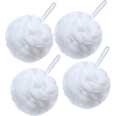 Lot de 4 éponges de bain en loofah - 80 g - Pour homme et femme - Blanc (1/5)