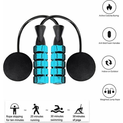 VURAHOME - Corde à sauter sans corde, corde à sauter sans fil aveDeux balles lestées, corde à sauter d'intérieur sans fil à vitesse rapide et sans enchevêtrement pour le fitness (1/4)