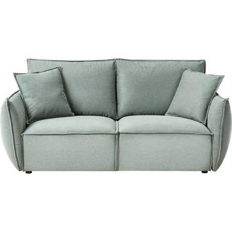 Sofá 3 plazas de tela asiento bajo profundo ancho respaldo acolchado acogedor moderno verde claro Kunes (1/5)