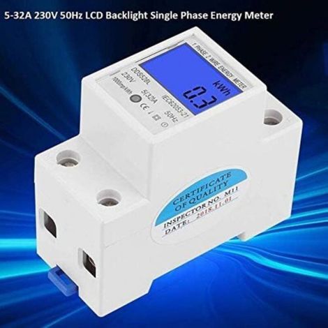 Compteur Denergie Monophase - 5 A A 32 A - 230 V 50 Hz - Ecran Lcd Retroeclaire - Montage Rail Din (1/4)
