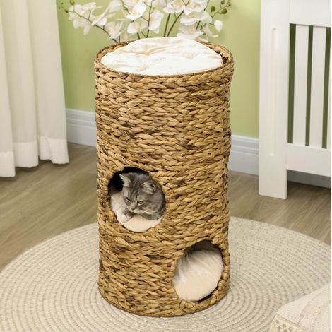 Torre per gatti a 3 livelli con cuscini, 3 ingressi, Ø40 x 73 cm, marrone chiaro HAVRYA (1/5)