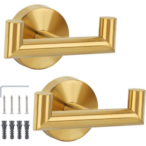 Set di 2 ganci per il bagno, portasciugamani da cucina, gancio da parete con viti, ganci in acciaio inox, portasciugamani a parete, ganci e accessori per la casa (oro) (1/4)