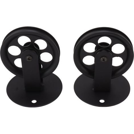 Poulies industrielles noires pour suspension de lampe vintage – Lot de 2 roues en acier avec axe central, montage mural ou plafond (1/5)