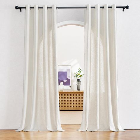 Lot de 2 Rideaux Voilage Lin avec Oeillets, Beige Naturel, Largeur 140cm Hauteur 260cm, pour Salon Chambre (1/5)
