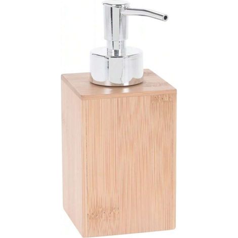 Distributeur de savon en bambou naturel, pompe doseuse pour salle de bain et cuisine, résistant à l'humidité, design éco-responsable, flacon rechargeable, 1 pièce. (1/2)