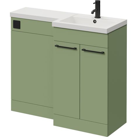 Napoli 390 Olive Green 1000mm 2 Door Vanity Unit Toilet Suite with Right Hand Square Lucia Basin - 1000mm - Matt Black 160mm HandleWithout Kingston Toilet Pan
