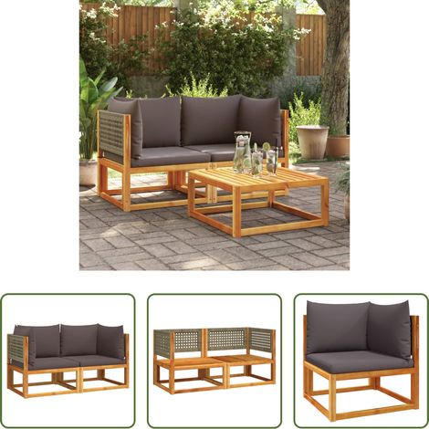 Ecksofa - Gartensofas-Ecke mit Kissen 2 Stk. Holz Akazie & Rattan (1/5)