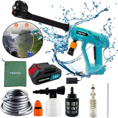 Benzin-Hochdruckreiniger, kabelloser Akku-Hochdruckreiniger, Auto-Hochdruckreiniger, Strahlwasser, 6-in-1-Düse, mit 3,0-A-Akku + Ladegerät, kompatibel mit Makita 18 V Akku BL180