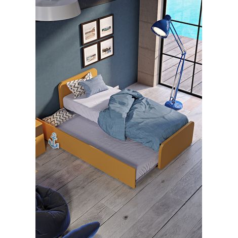 Letto singolo con letto estraibile, trasformabile in matrimoniale. Testate personalizzabili, reti in acciaio e doghe in faggio - Basalto (1/5)