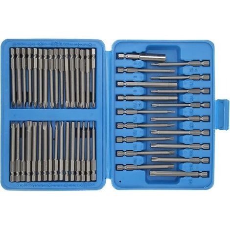 Longziming - Coffret de 50 embouts de tournevis - Acier CR-V - Porte-embouts magnétique - Embouts extra longs - Coffret professionnel - Pour réparations, automobile et construction - Bleu (1/5)