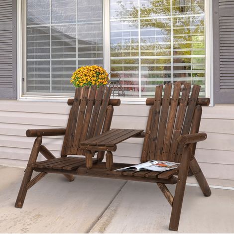 Gartenbank mit Mitteltisch 157x88x103 cm, ergonomische Rückenlehne, breite Sitze, Tannenholz, braun (1/5)