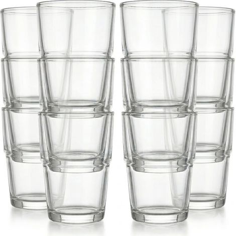 12  Bicchieri in Vetro Trasparente liscio Impilabili 270 ml Tumbler Salvaspazio Professionali da Bar e Tavola, Misure 7.5 x 7.5 x H10.5 cm  Ideali per Bibite e Cocktail (1/5)
