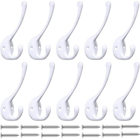 Lot de 10 crochets muraux blancs, patère moderne pour vêtements, manteau, robe, couloir, entrée, fixation murale solide. (1/5)