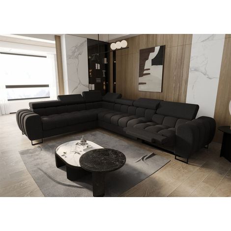 Ecksofa Schlafsofa BASTIEN RELAX in Stoff Gemma Dunkelgrau Ottomane Links