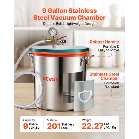 Chambre à Vide 34,1 L Chambre de Dégazage sous Vide Acier Inoxydable pour Moulage Résine, Stabilisation Bois, Dégazage Silicone et… (1/5)