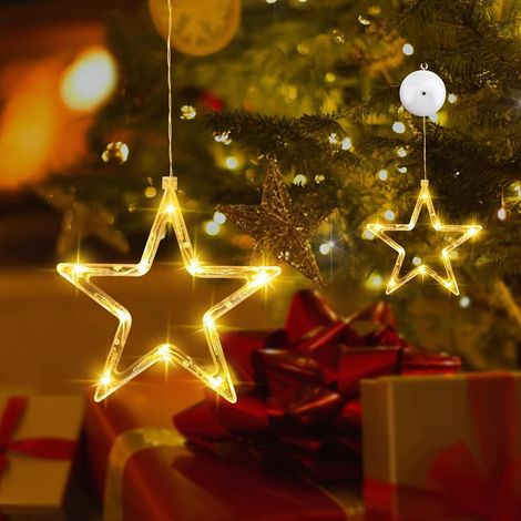 Lumières d'étoile de Noel Exterieur,Fenêtre Décorative de Noël avec Étoile,LED Rideau Lumineux Blanc Chaud à Piles avec Ventouses,Guirlande Lumineuse Décoration pour Intérieur de Noël,Fête(2pcs) (1/5)