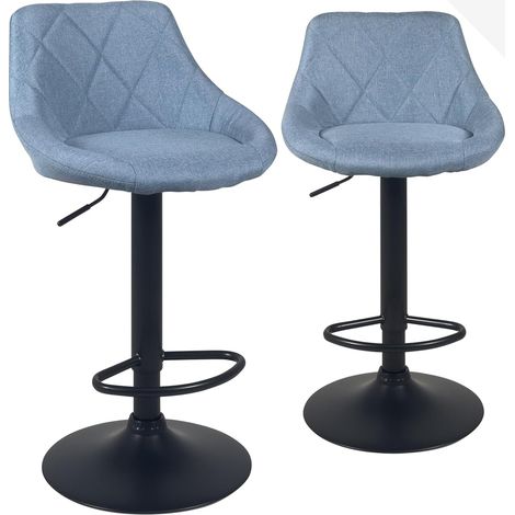Ensemble de 2 chaises de bar Luti rembourrées en tissu, avec repose-pieds, hauteur réglable et pieds pivotants à 360°, couleur noire. (1/5)