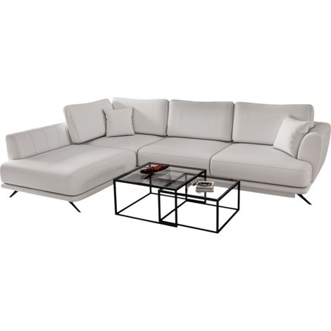 Canapé convertible angle gauche simili cuir blanc Savary 280cm (1/5)